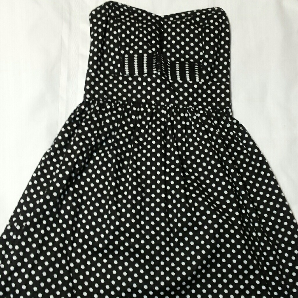 Black and white mini cotton strapless dress